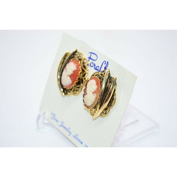 Pcraft Pink Acrylic Cameo Gold Tone Filigree Clip - Picture 3 of 4